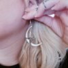 Moon & Sword Earrings - silver plated crescent moon + long blade dangle earrings