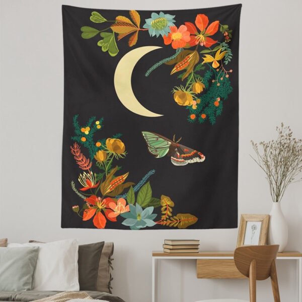 Moon Tapestry Wall Hanging Bohemian Gypsy Psychedelic Tapiz Black Sun Witchcraft Divination Tapestry Butterfly Decor