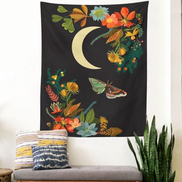 Moon Tapestry Wall Hanging Bohemian Gypsy Psychedelic Tapiz Black Sun Witchcraft Divination Tapestry Butterfly Decor