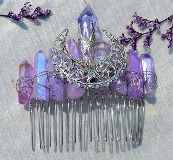 Moon crystal hair comb natural crystal diy moon raw crystal crown headband Wicca accessories witch wedding party birthday gift