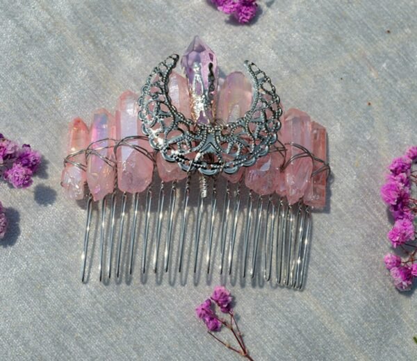 Moon crystal hair comb natural crystal diy moon raw crystal crown headband Wicca accessories witch wedding party birthday gift