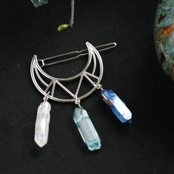 Moon plus natural crystal  moon hairpin geometric shape hairpin Wicca women girl gift for her