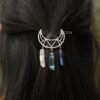Moon plus natural crystal  moon hairpin geometric shape hairpin Wicca women girl gift for her