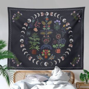 Moonlit-Garden-Tapestry-Moon-Phase-Tapestry-Floral-Tapestries-Black-Background-Flowers-Tapestry-Wall-Hanging-for-Room Moonlit Garden Tapestry Moon Phase Tapestry Floral Tapestries Black Background Flowers Tapestry Wall Hanging for Room Home Decor