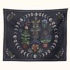 Moonlit Garden Tapestry Moon Phase Tapestry Floral Tapestries Black Background Flowers Tapestry Wall Hanging for Room Home Decor