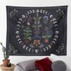 Moonlit Garden Tapestry Moon Phase Tapestry Floral Tapestries Black Background Flowers Tapestry Wall Hanging for Room Home Decor