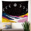 Moonlit Garden Tapestry, Moon Phase Tapestry Star Tapestries Psychedelic Mountain Flower Tapestry Wall Hanging for Room