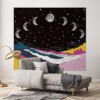 Moonlit Garden Tapestry, Moon Phase Tapestry Star Tapestries Psychedelic Mountain Flower Tapestry Wall Hanging for Room