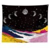 Moonlit Garden Tapestry, Moon Phase Tapestry Star Tapestries Psychedelic Mountain Flower Tapestry Wall Hanging for Room