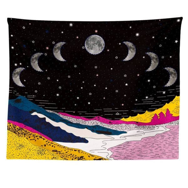 Moonlit Garden Tapestry, Moon Phase Tapestry Star Tapestries Psychedelic Mountain Flower Tapestry Wall Hanging for Room