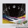 Moonlit Garden Tapestry, Moon Phase Tapestry Star Tapestries Psychedelic Mountain Flower Tapestry Wall Hanging for Room