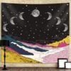 Moonlit Garden Tapestry, Moon Phase Tapestry Star Tapestries Psychedelic Mountain Flower Tapestry Wall Hanging for Room
