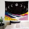 Moonlit Garden Tapestry, Moon Phase Tapestry Star Tapestries Psychedelic Mountain Flower Tapestry Wall Hanging for Room