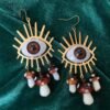 Mushroom Eyes Earrings Doll Eyes Creepy Quirky Unique Statement Earrings Brown Camel Magic Forest Mushrooms
