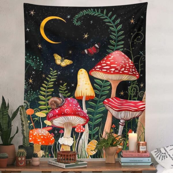 Mushroom Tapestry Moon and Star Tapestry Boho Vertical Tapestry Aesthetic tapestries Wall Hanging for Bedroom