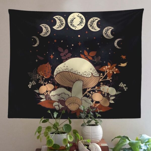 Mushroom Tapestry Wall Hanging Moon Phase Tapestry Boho Vertical Tapestry Aesthetic Tapestries for Bedroom Living Room Decor