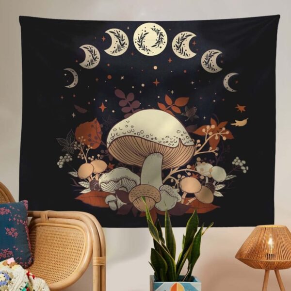 Mushroom Tapestry Wall Hanging Moon Phase Tapestry Boho Vertical Tapestry Aesthetic Tapestries for Bedroom Living Room Decor