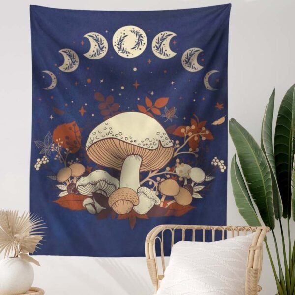 Mushroom Tapestry Wall Hanging Moon Phase Tapestry Boho Vertical Tapestry Aesthetic Tapestries for Bedroom Living Room Decor