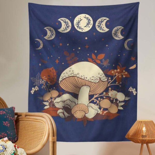 Mushroom Tapestry Wall Hanging Moon Phase Tapestry Boho Vertical Tapestry Aesthetic Tapestries for Bedroom Living Room Decor