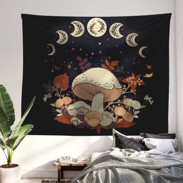Mushroom Tapestry Wall Hanging Moon Phase Tapestry Boho Vertical Tapestry Aesthetic Tapestries for Bedroom Living Room Decor