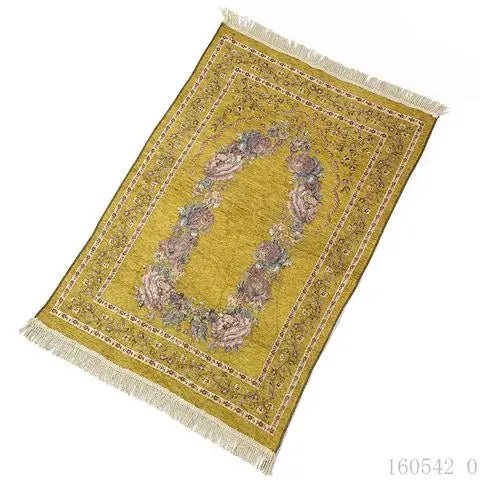 Muslim Floor Rug Ramadan Worship Blanket Chenille Prayer Mat With Tassel Sajadah 100x70cm