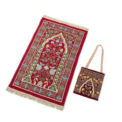 Muslim Worship Mat Prayer Blanket Travel Chenille Rug With Bag Islamic Eid Decoration Islam Carpet Portable
