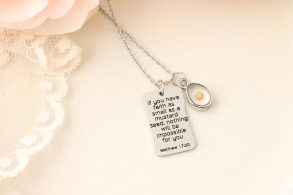 Mustard Seed Necklace,Inspirational Christian Gift,Matthew 17:20 Necklace,Faith as small as a mustard seed,bible verse necklace