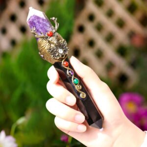 Muy Bien Healing Quartz Crystal Wicca Magic Scepter Natural Obsidian Double Point Stick Divination Energy Gemstone Home Decor