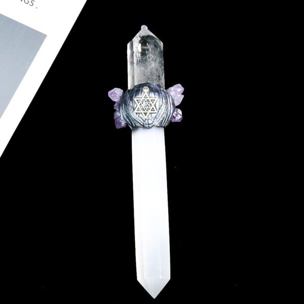 Muy Bien Healing Quartz Crystal Wicca Magic Scepter Natural Obsidian Double Point Stick Divination Energy Gemstone Home Decor