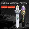 Muy Bien Healing Quartz Crystal Wicca Magic Scepter Natural Obsidian Double Point Stick Divination Energy Gemstone Home Decor