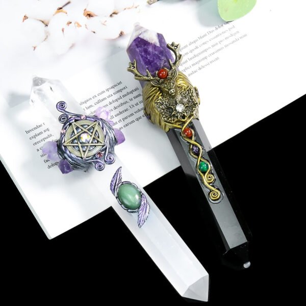 Muy Bien Healing Quartz Crystal Wicca Magic Scepter Natural Obsidian Double Point Stick Divination Energy Gemstone Home Decor