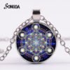 Mysterious Metatron Cube Necklace Sacred Geometry Flower of Life Glass Pendants