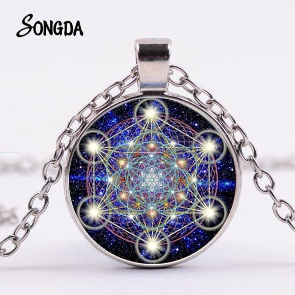 Mysterious Metatron Cube Necklace Sacred Geometry Flower of Life Glass Pendants