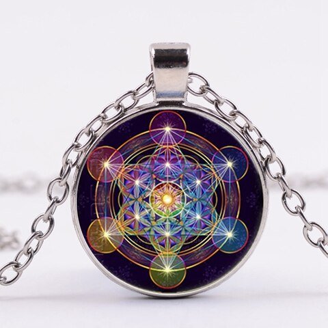 Mysterious Metatron Cube Necklace Sacred Geometry Flower of Life Glass Pendants