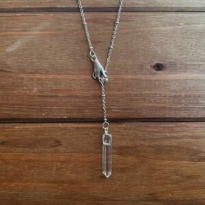 Mystic Quartz Slider Necklace - raw quartz point + antique inspired hand | Raw Quartz Crystal Mystical Hand Necklace