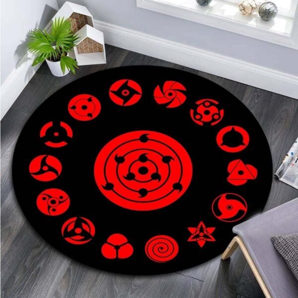 Naruto Sasuke Akatsuki sharingan rinnegan Printed Round  Rugs Floor Mat Non-slip Round Carpet for Livingroom