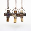 Natural Agates Cross Soldered Bronze Pendants Antique Copper Wire Wrap Amethysts Citrine Skull Necklaces