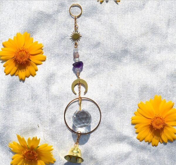 Natural Amethyst Star Moon Accessories Sunlight Catcher Shiny Wind Chime K9 Crystal Creative Home Pendant Gift