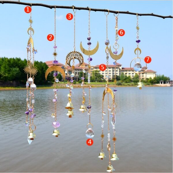 Natural Amethyst Star Moon Accessories Sunlight Catcher Shiny Wind Chime K9 Crystal Creative Home Pendant Gift