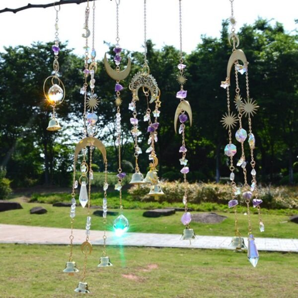 Natural Amethyst Star Moon Accessories Sunlight Catcher Shiny Wind Chime K9 Crystal Creative Home Pendant Gift