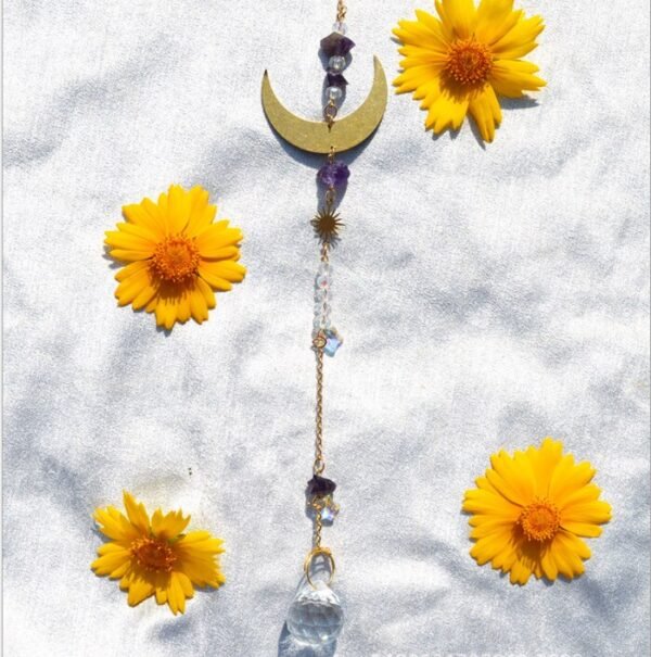 Natural Amethyst Star Moon Accessories Sunlight Catcher Shiny Wind Chime K9 Crystal Creative Home Pendant Gift