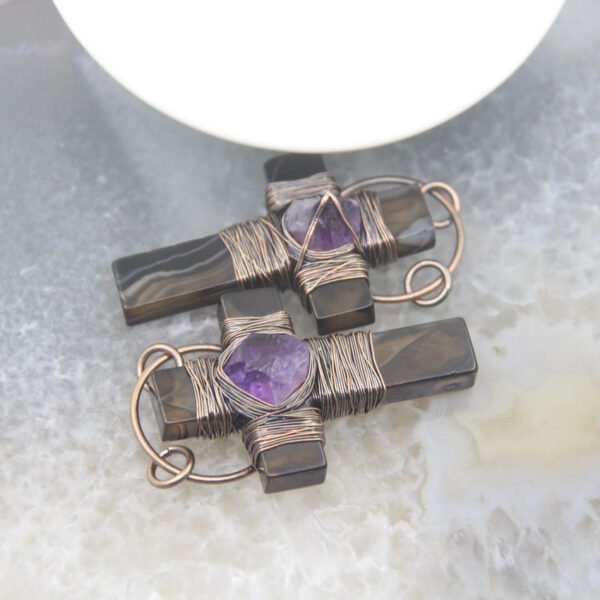 Natural Amethysts Bead Lace Wiring Agates Quartz Cross Necklace Pendant Bronze Hallow Religion Necklaces Bracelet Jewelry Markin
