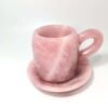 Natural Crystal Hand Carved Rose Quartz Crystal Tea Cup Set with Holder Real Stones For Healing Decoration Collection Fengshui