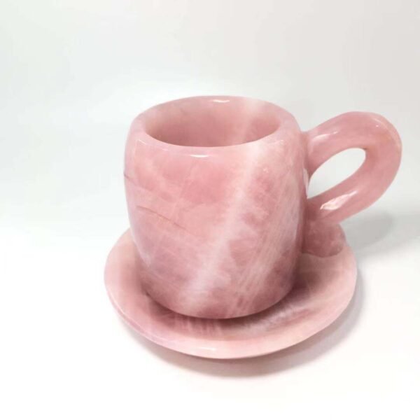 Natural Crystal Hand Carved Rose Quartz Crystal Tea Cup Set with Holder Real Stones For Healing Decoration Collection Fengshui