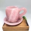 Natural Crystal Hand Carved Rose Quartz Crystal Tea Cup Set with Holder Real Stones For Healing Decoration Collection Fengshui