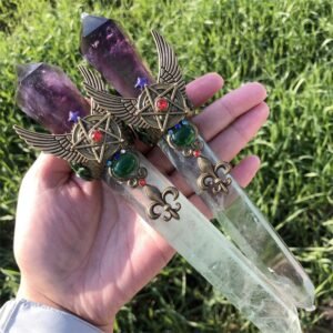 Natural Crystal Handmade Magic Stick Point Witch Crafts Cosplay Props Fairy Wand Party Halloween Decoration Party Gift| |