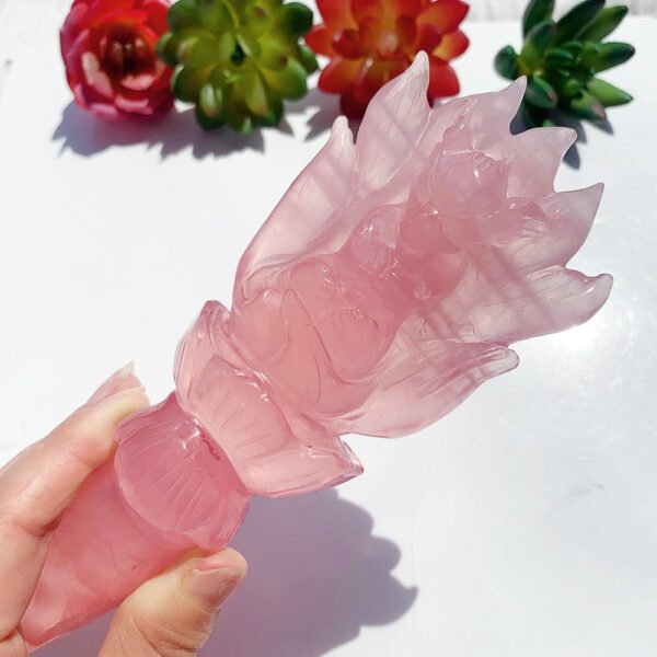 Natural Crystal Rose Quartz Nine Tailed Fox Love Lucky Gem Scepter Animal Carving Crafts Healing Dark Pink Quartz Wand Home Dec| |