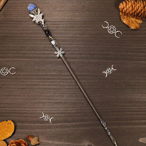 Natural Crystal Scepter Wiccan Wand Magic Altar Ornament Vintage Fairy Wood Stick Props Accessories Handmade Unique Jewelry Gift - Hair Jewelry