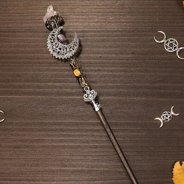 Natural Crystal Scepter Wiccan Wand Magic Altar Ornament Vintage Fairy Wood Stick Props Accessories Handmade Unique Jewelry Gift - Hair Jewelry