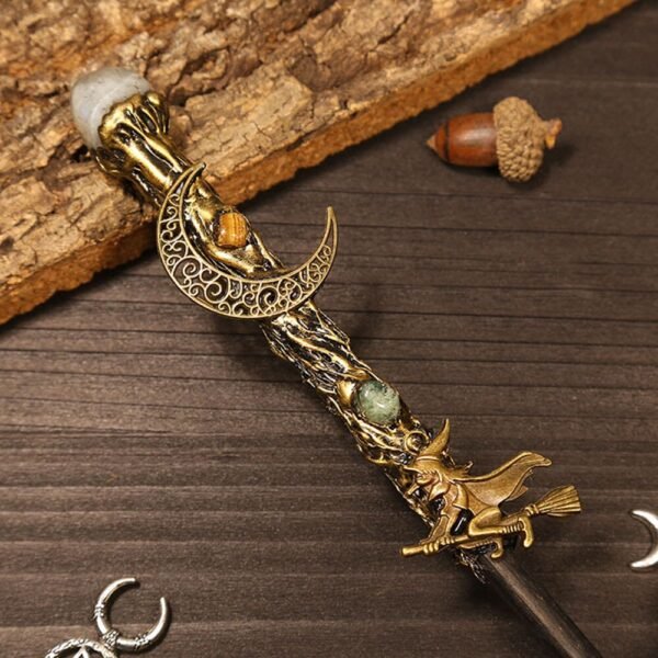 Natural Crystal Scepter Wiccan Wand Magic Altar Ornament Vintage Fairy Wood Stick Props Accessories Handmade Unique Jewelry Gift - Hair Jewelry